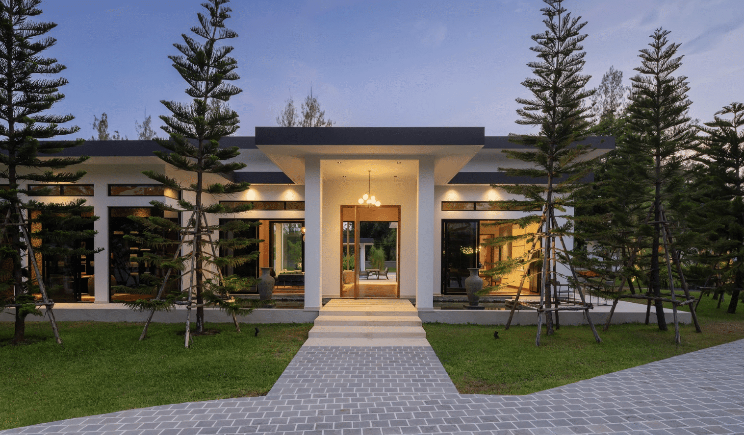 Modern house with landscaped entrance