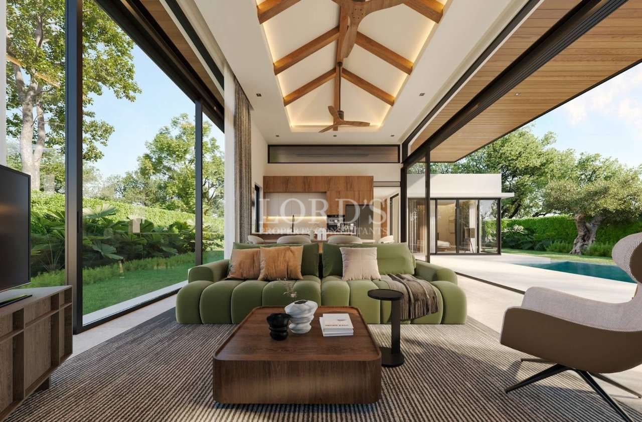 Modern living room with large windows