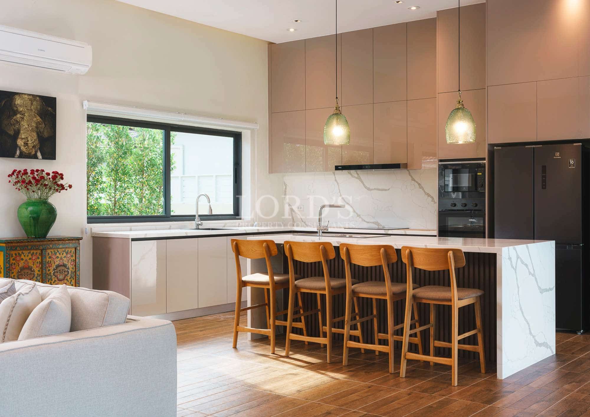 Modern kitchen with wooden accents