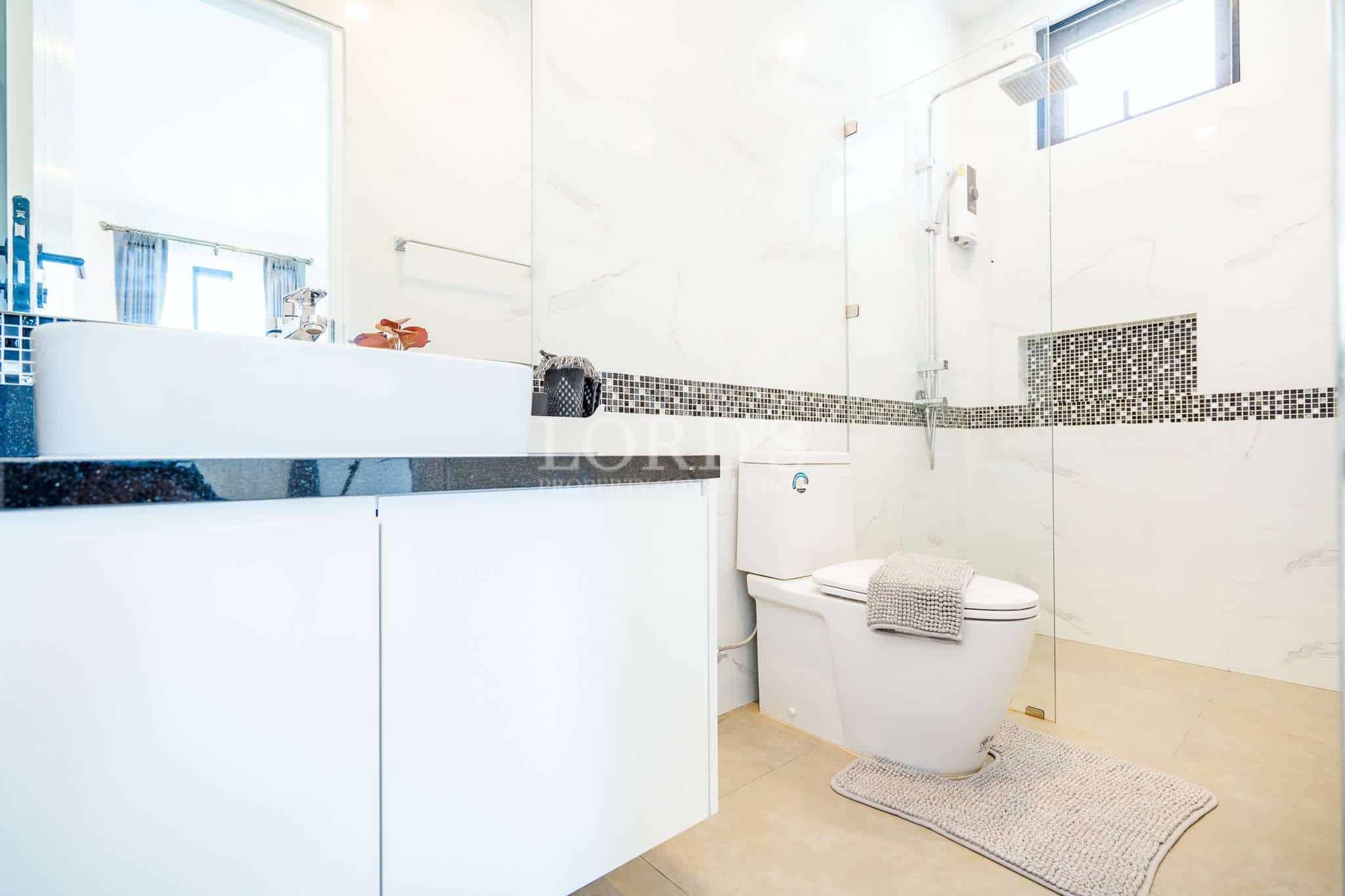 Modern bathroom with sleek design.