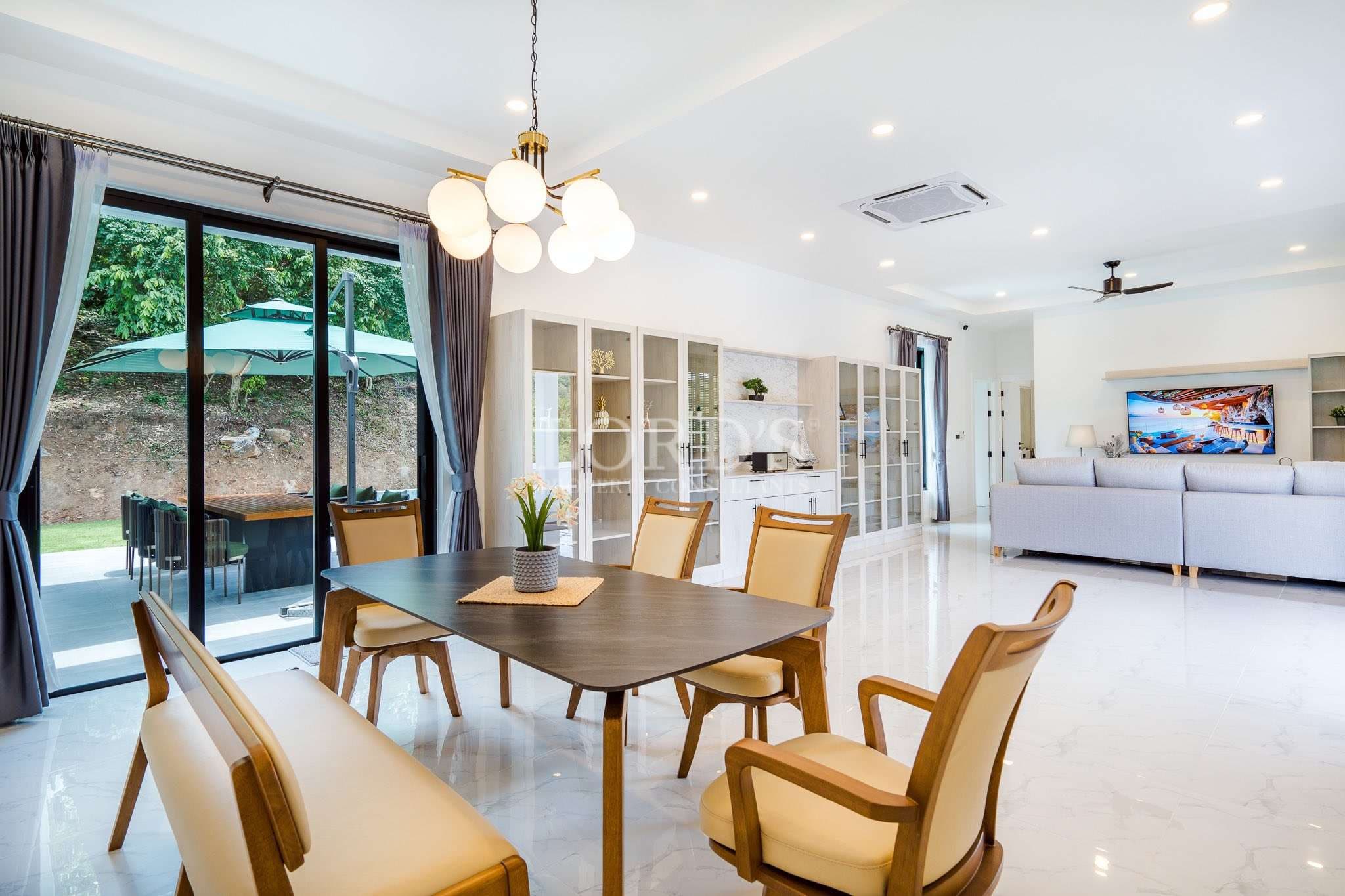 Modern dining area with natural light