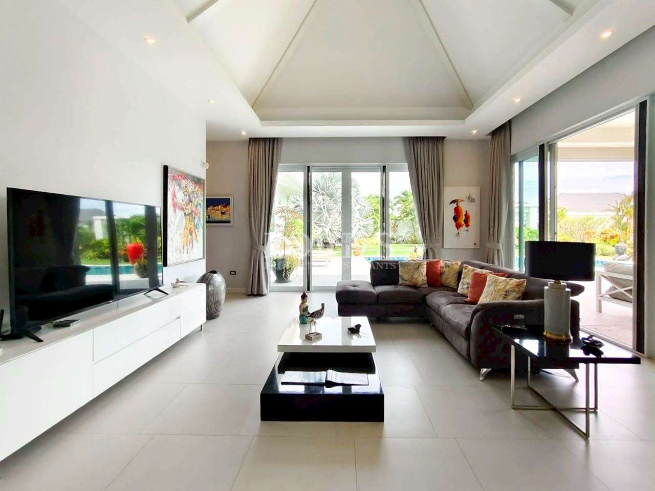 Modern living room with large windows