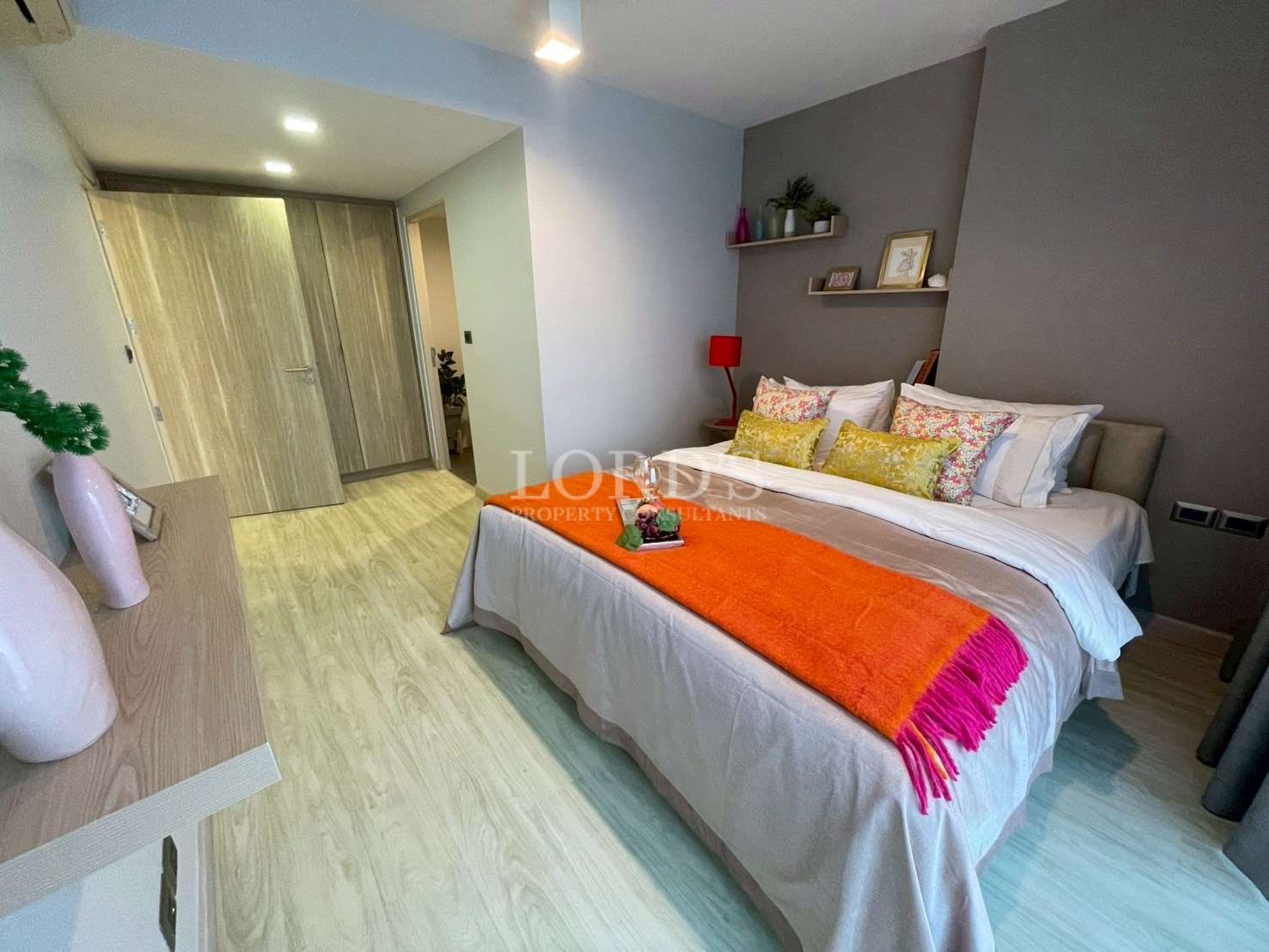 Cozy modern bedroom with colorful accents