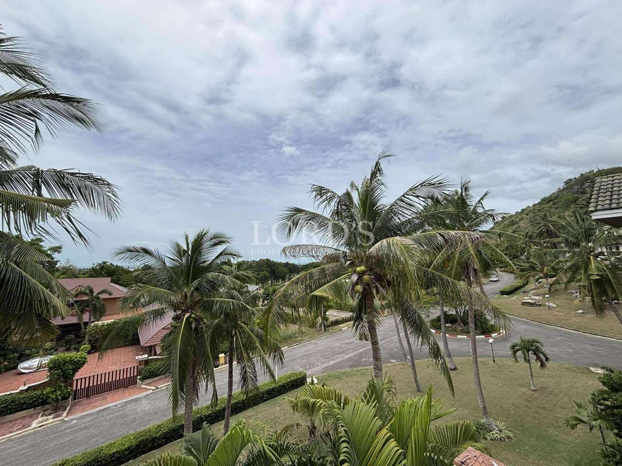 Tropical landscape with palm trees.