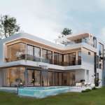Modern villa with pool and greenery