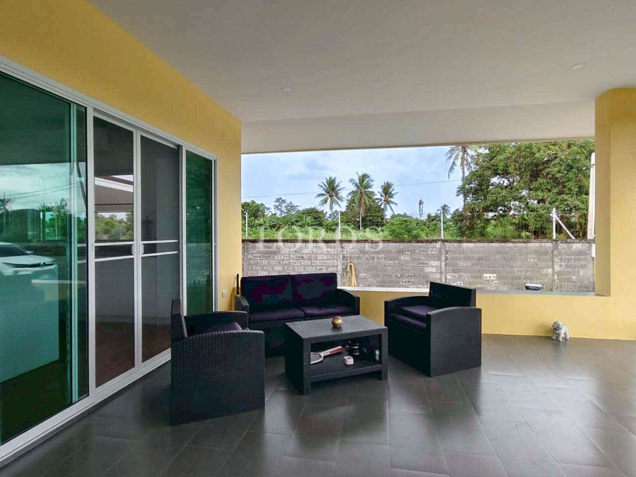 Modern patio with seating area