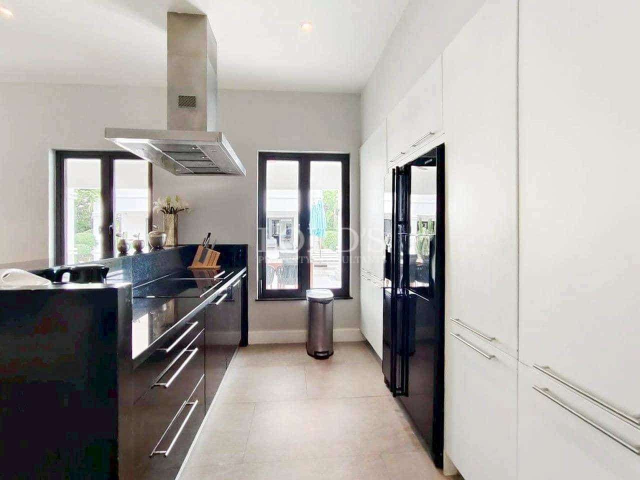 Modern luxury kitchen with sleek cabinetry, stainless steel appliances, and natural light