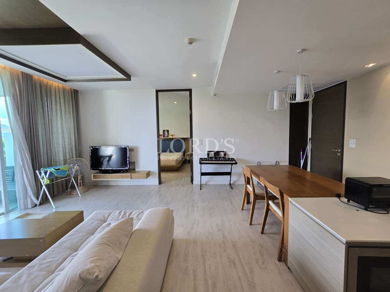 Modern living room with dining area