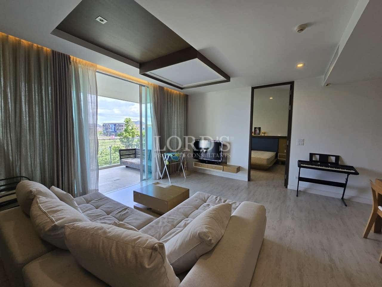 Modern living room with balcony view