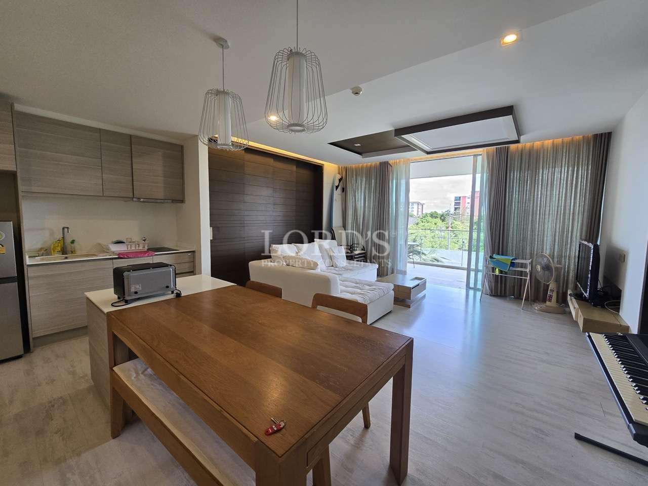 Modern living room with dining area