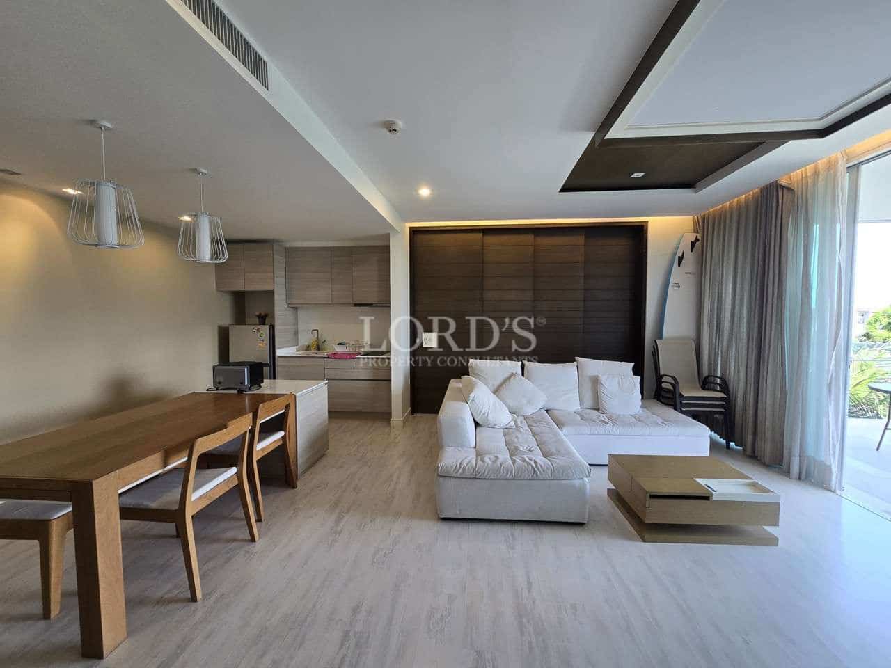 Modern living room with dining area