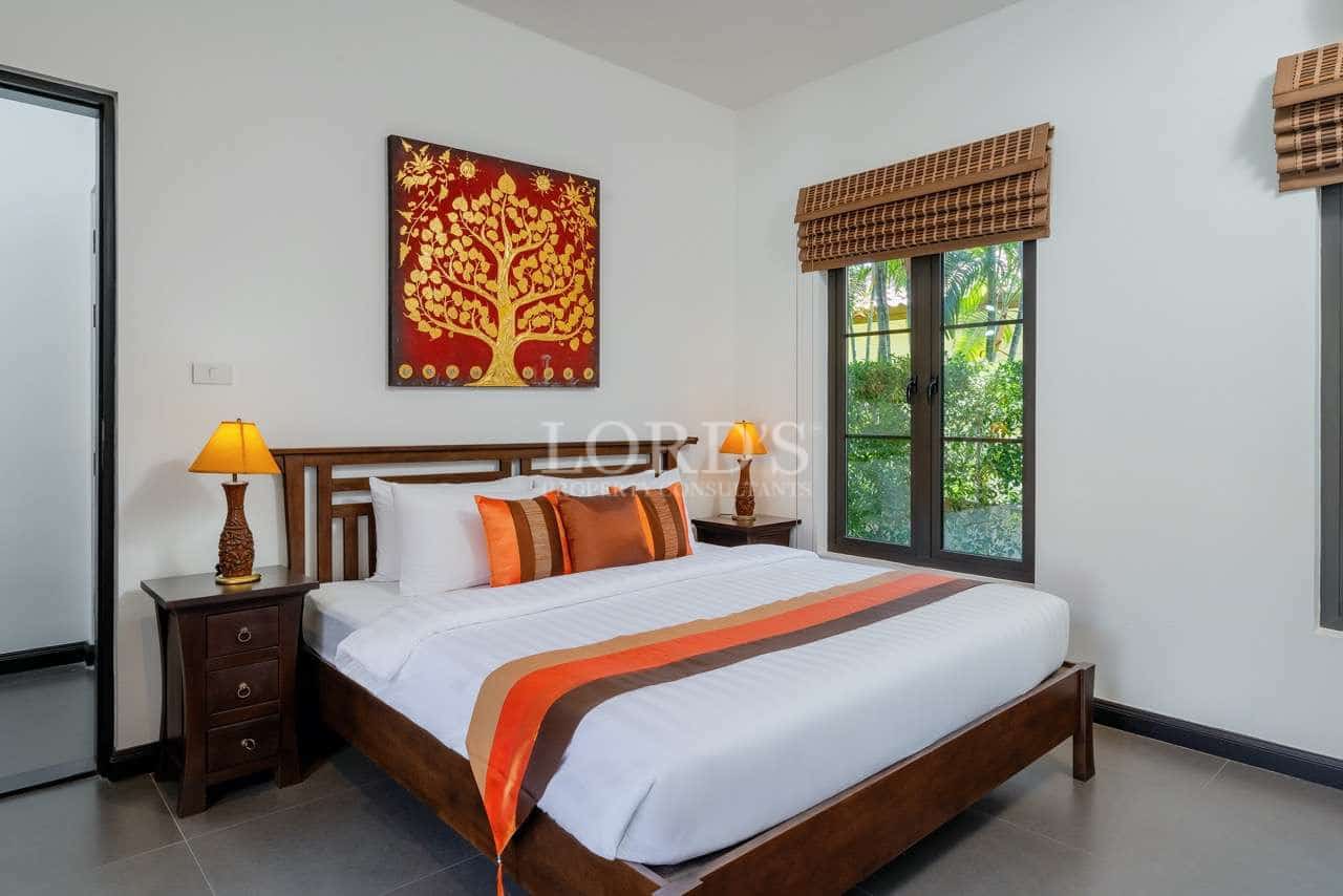 Modern bedroom with decorative artwork