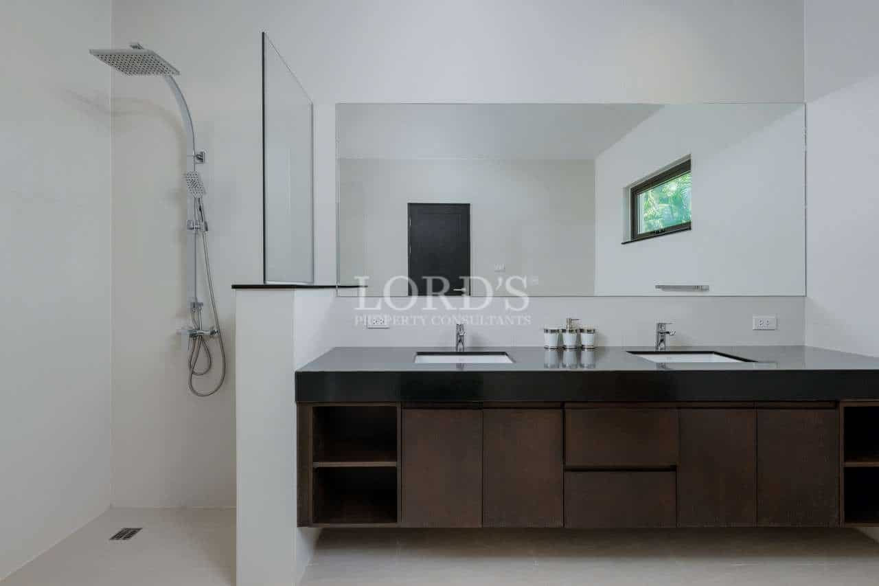 Modern bathroom with dual sinks