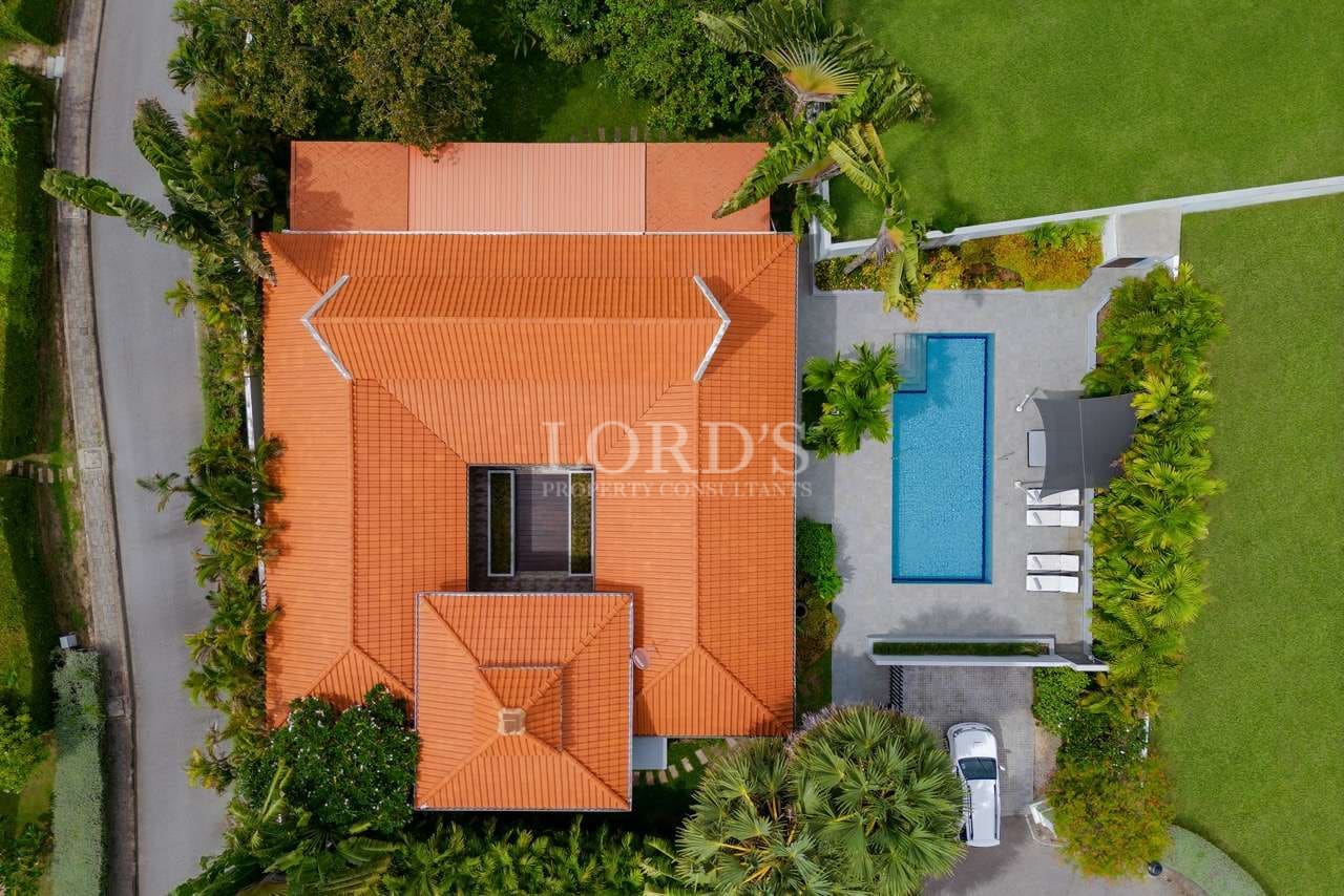 Aerial view of a luxury villa.