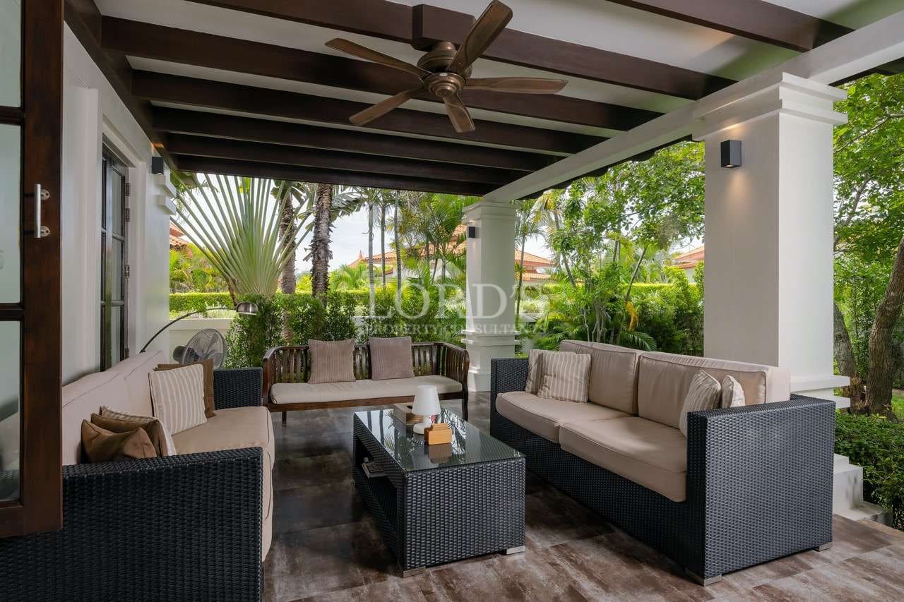 Elegant outdoor seating area with greenery