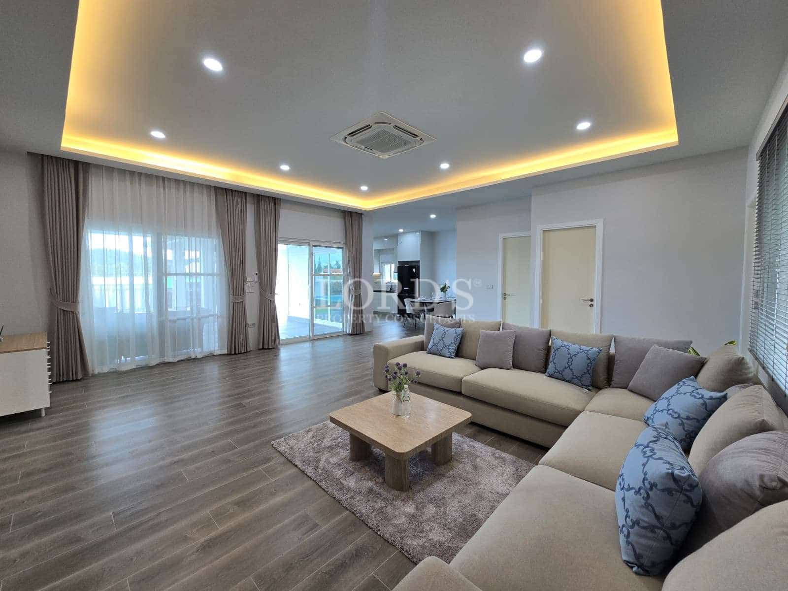 Modern living room with cozy furniture