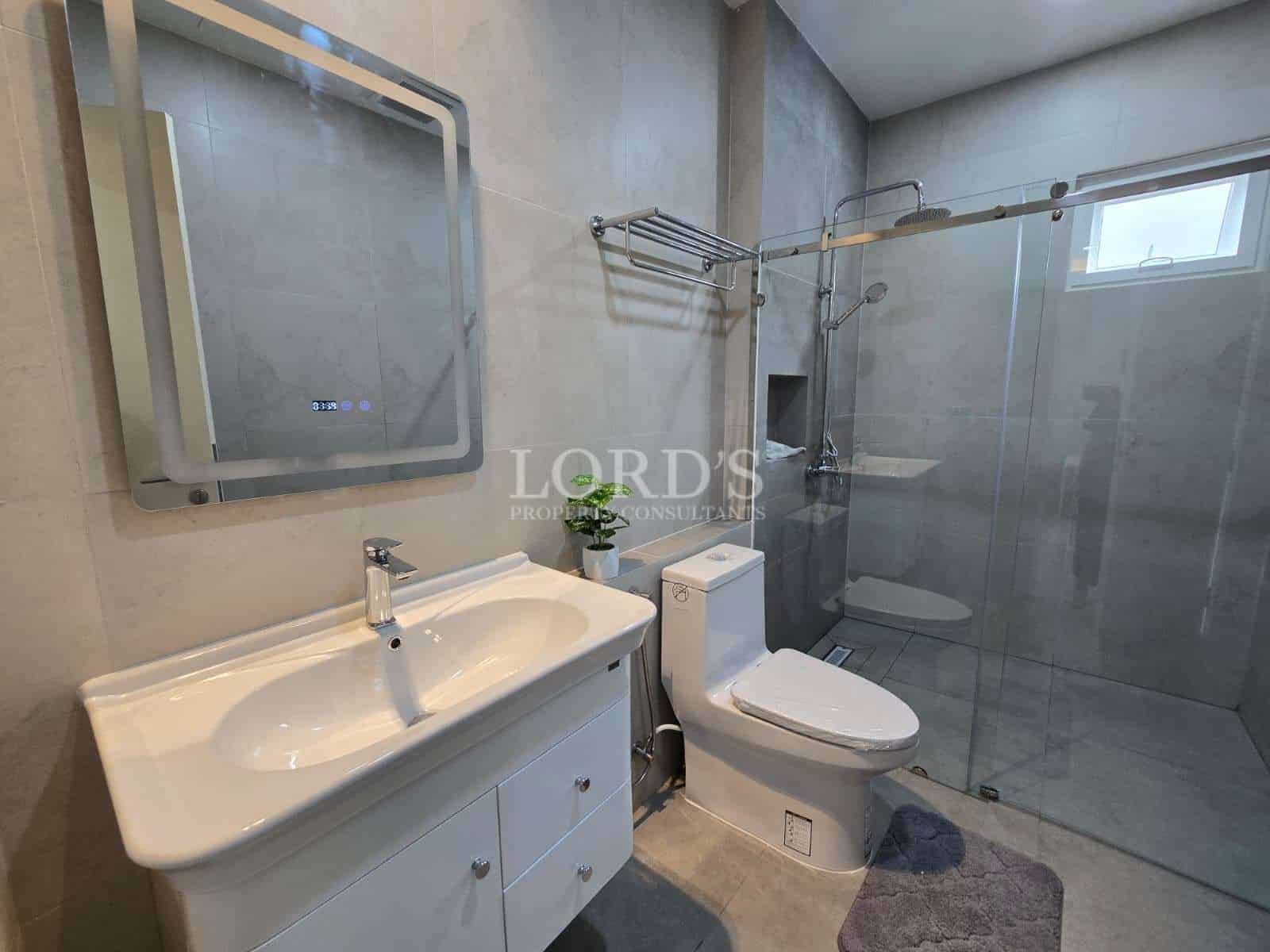 Modern bathroom with shower and sink