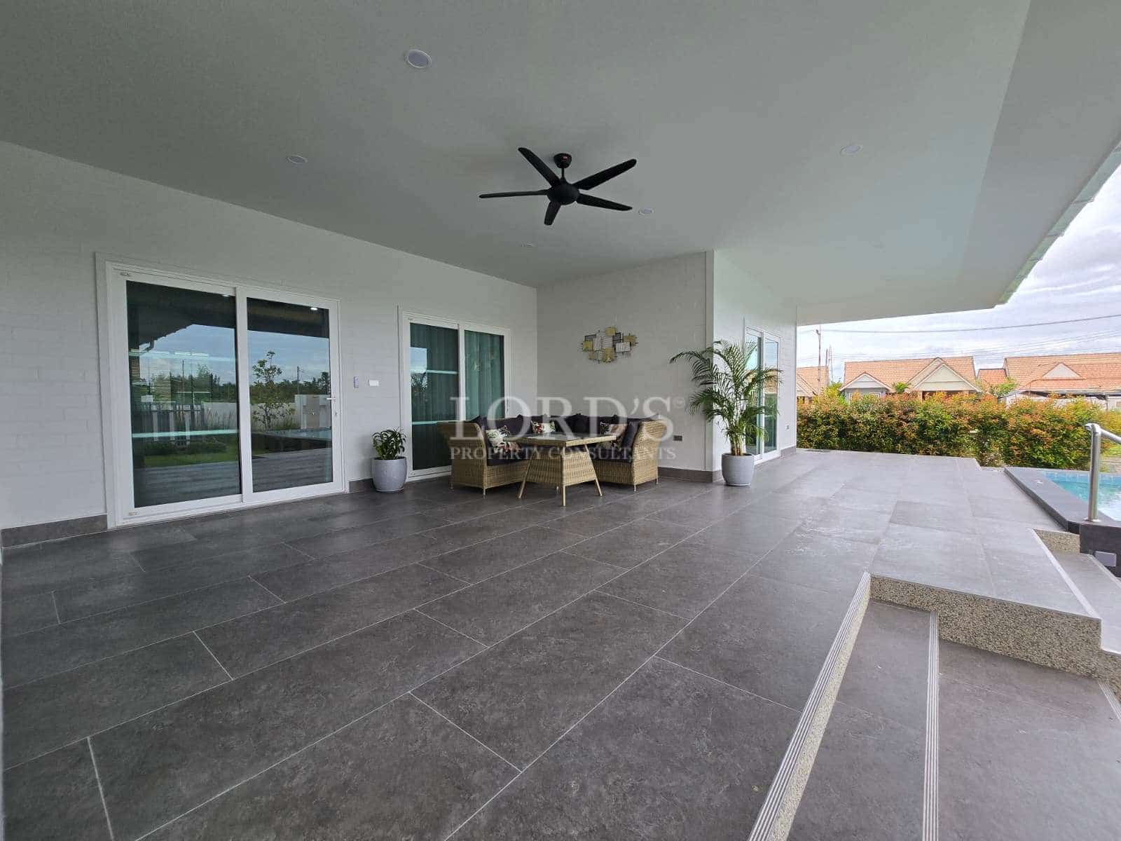 Modern patio with seating area