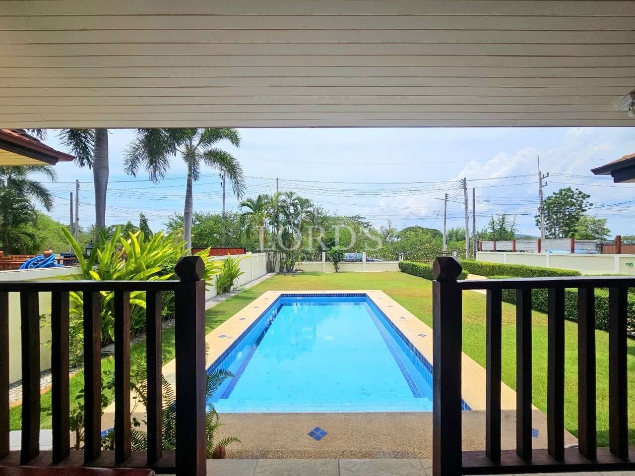 View of pool and garden area