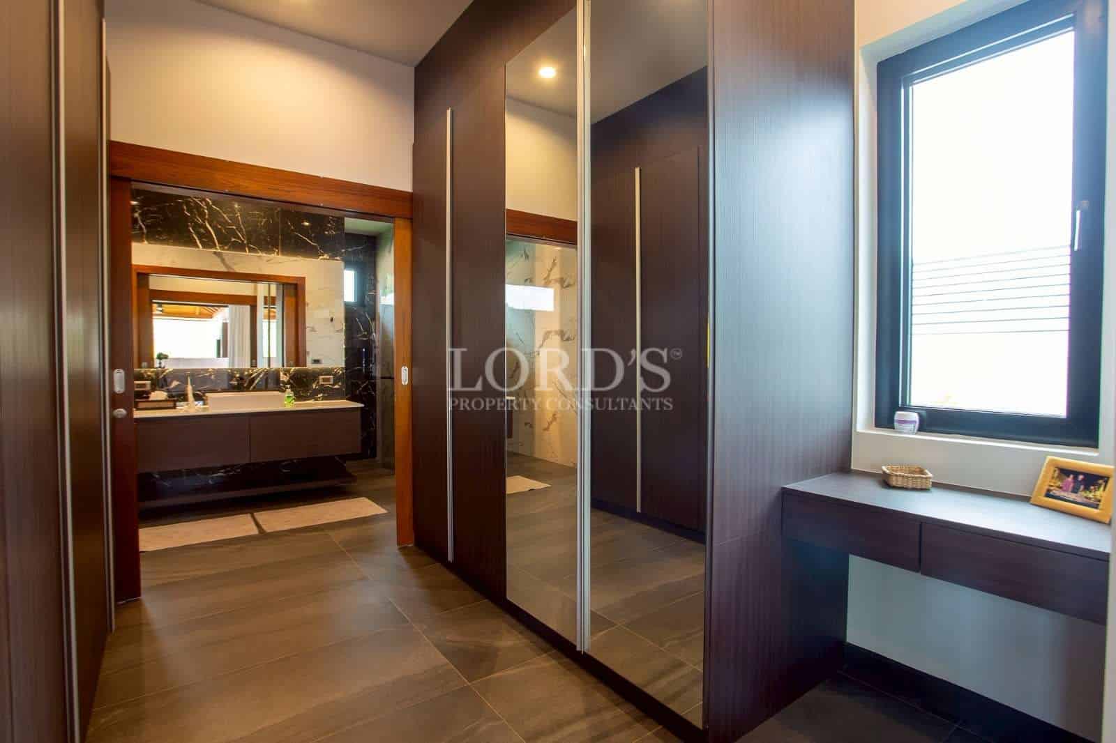 Modern bathroom with stylish cabinetry.