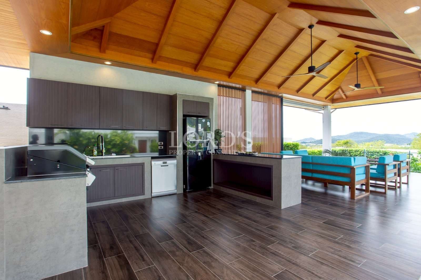 Modern outdoor kitchen with seating