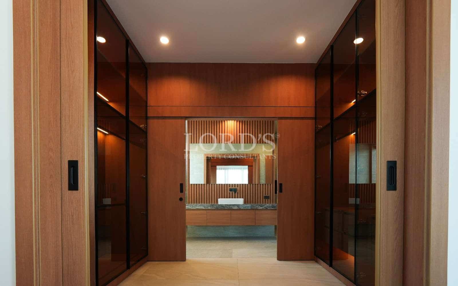 Modern bathroom with wooden accents