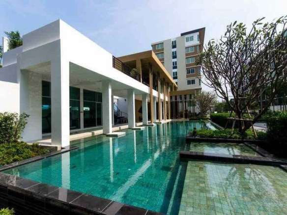 Modern building with pool area