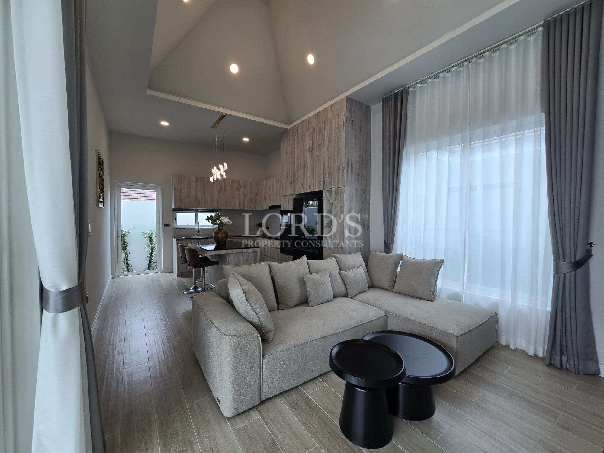 Modern living room with cozy furniture