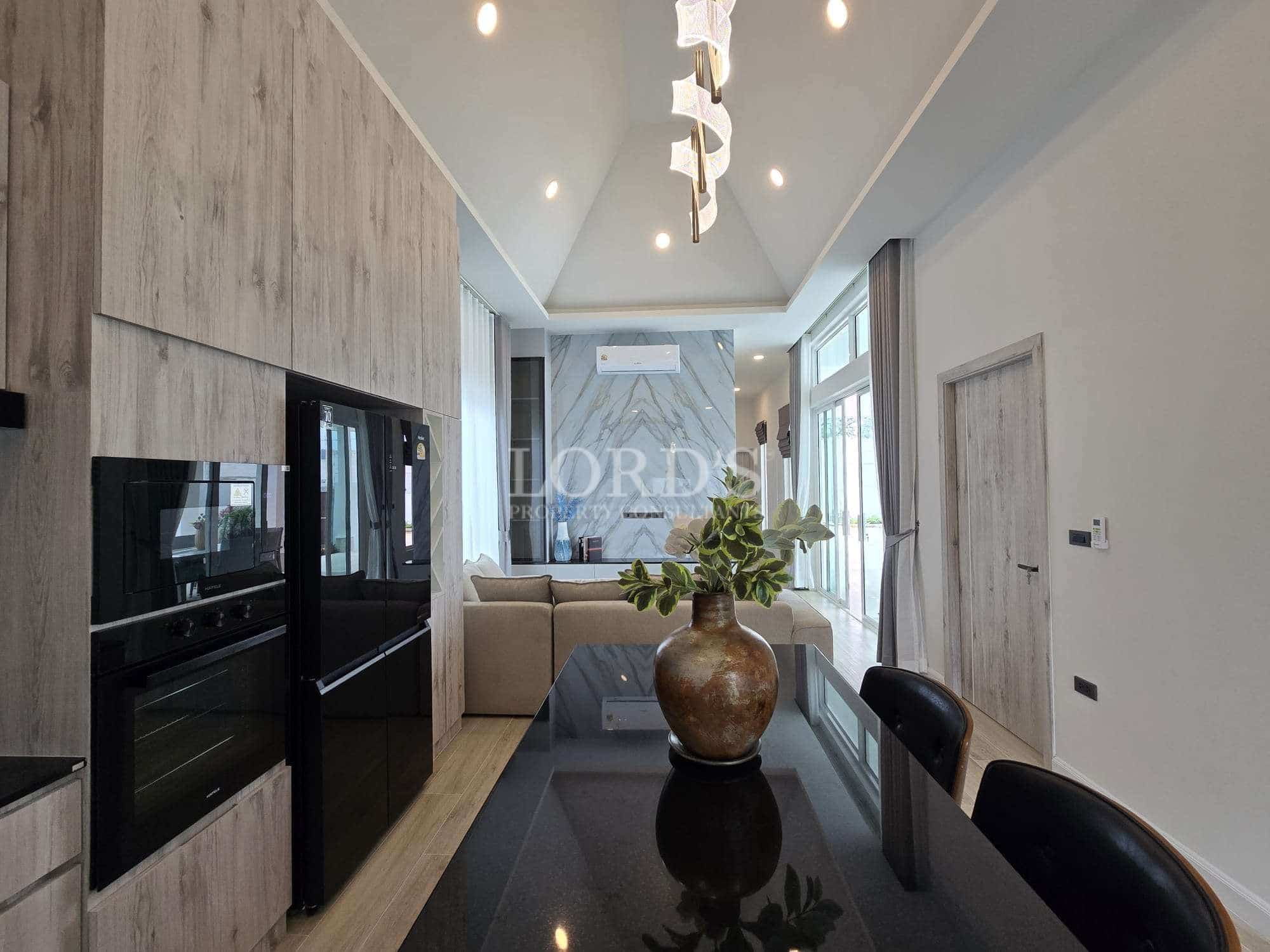 Modern kitchen and living room interior