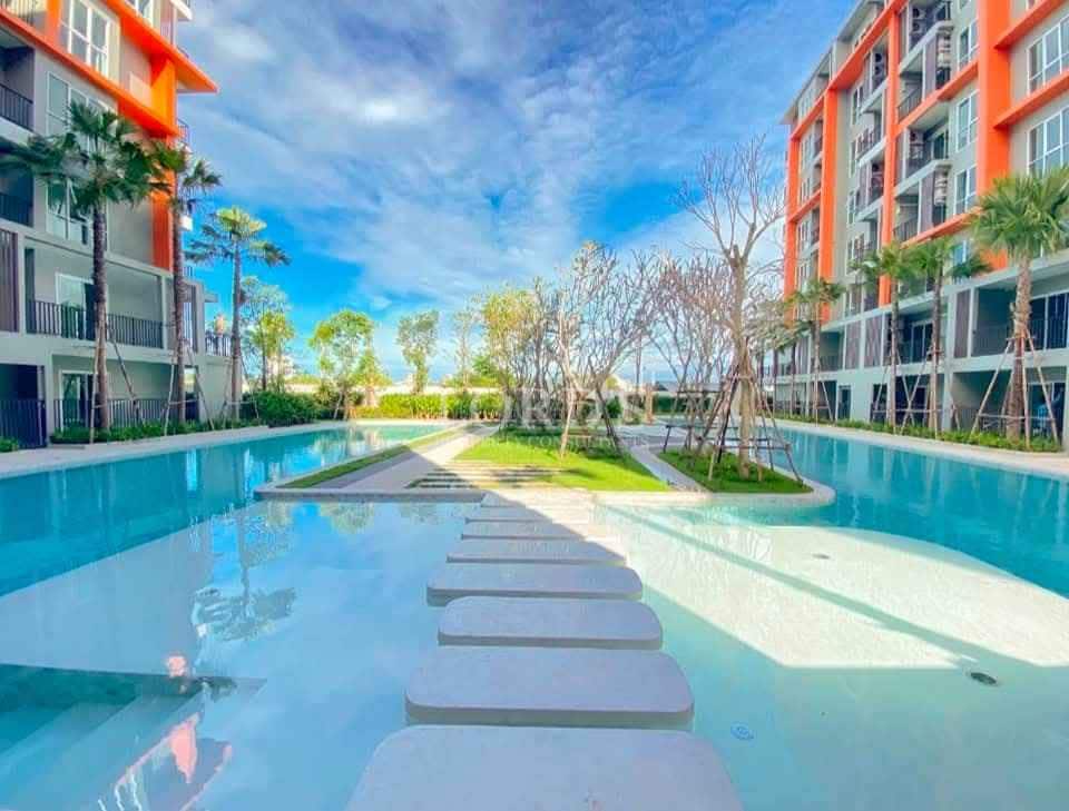 Modern poolside with landscaped surroundings