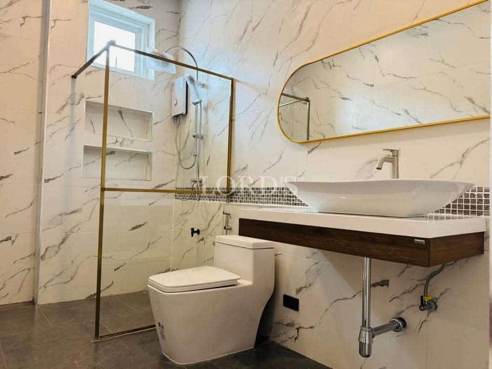 Modern bathroom with shower and sink