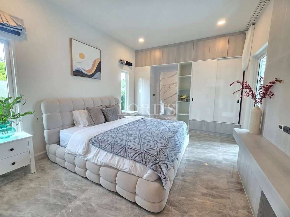 Modern bedroom with stylish decor.