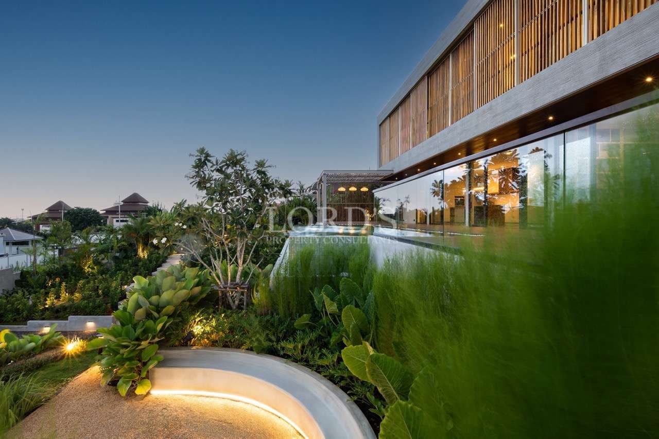 Modern house with lush landscaping