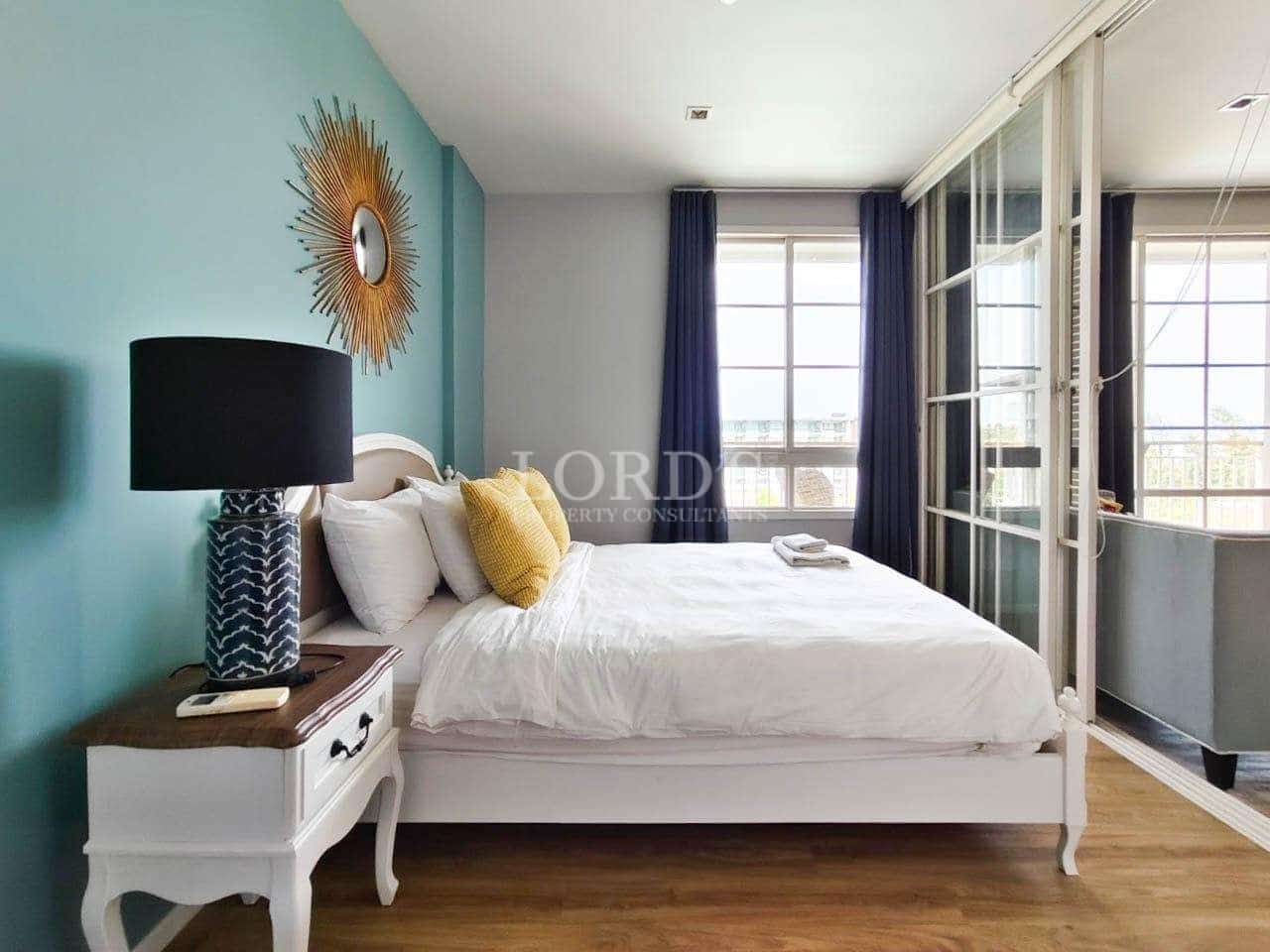 Modern bedroom with stylish decor.