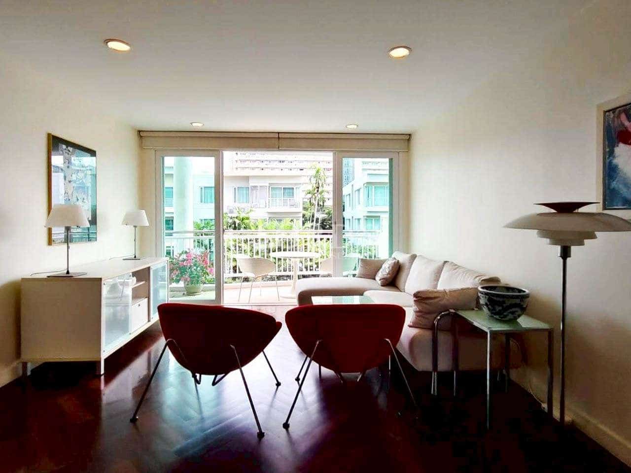 Modern living room with balcony view