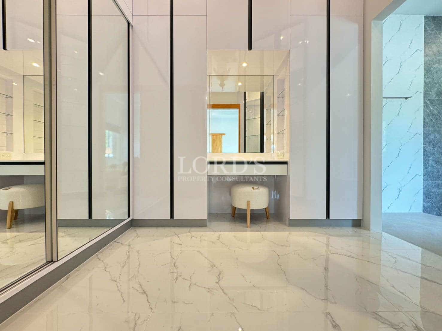 Modern bathroom with marble flooring