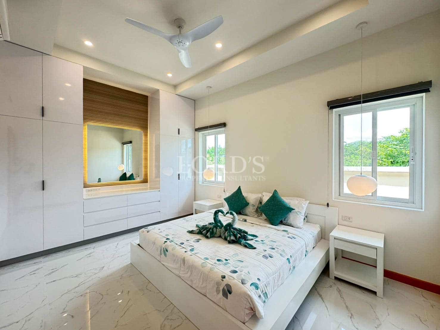 Modern bedroom with white decor