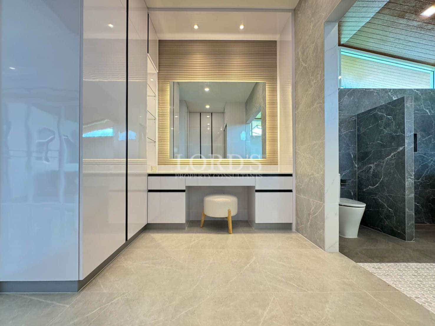 Modern bathroom with vanity and shower