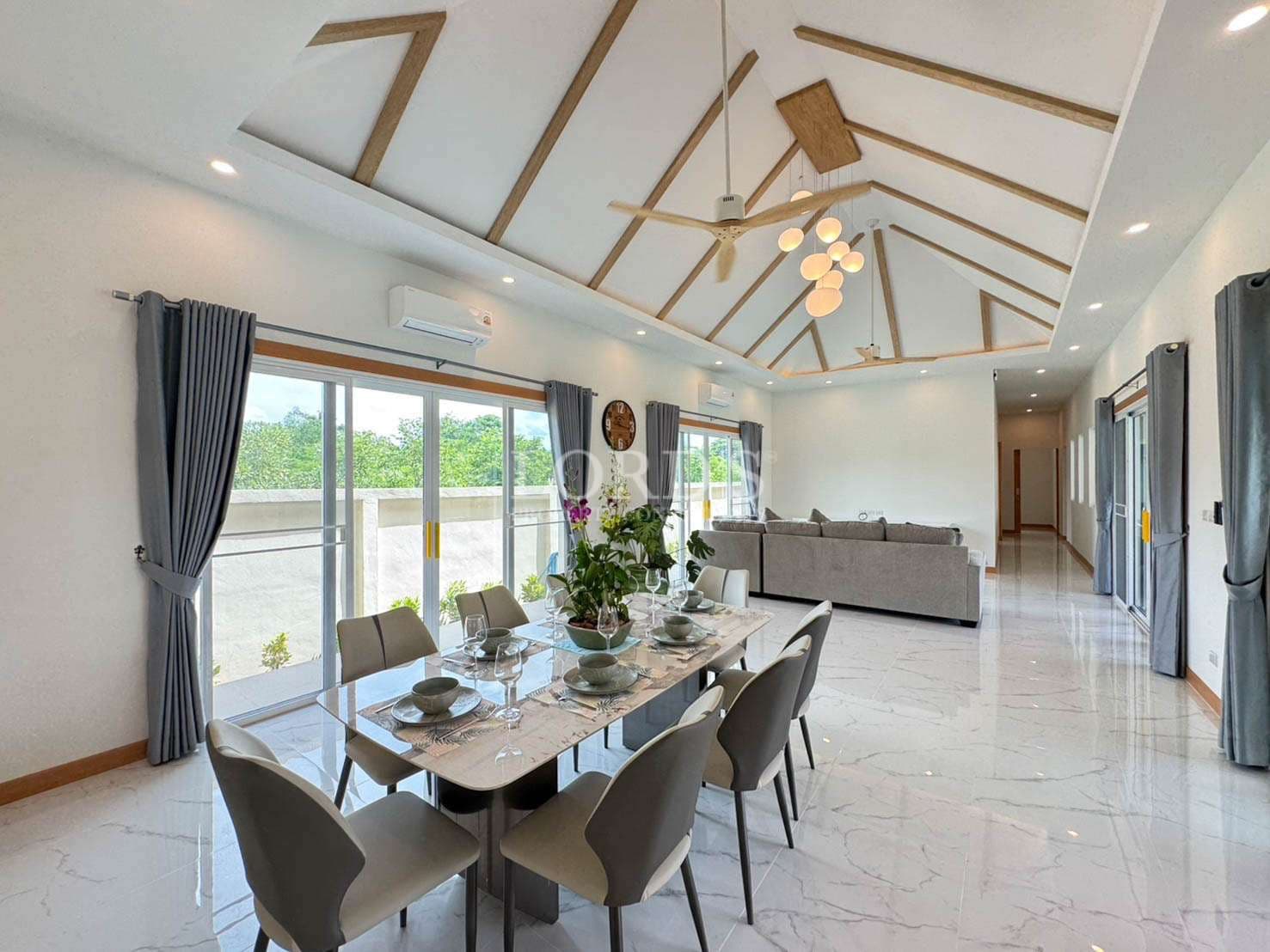 Modern dining area with natural light