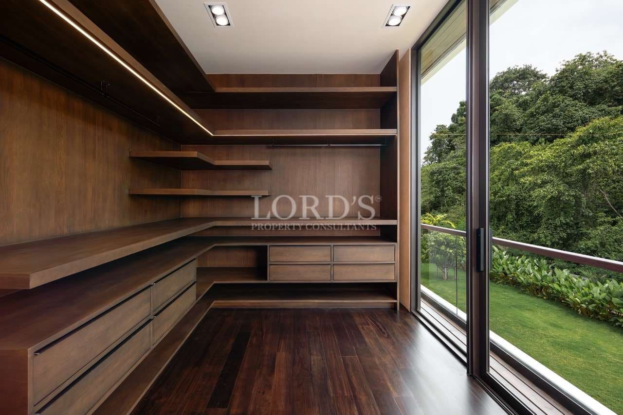 Modern wooden closet with large windows