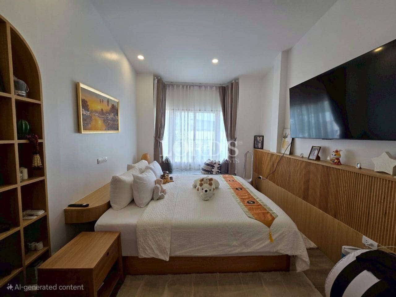 Modern bedroom with large window