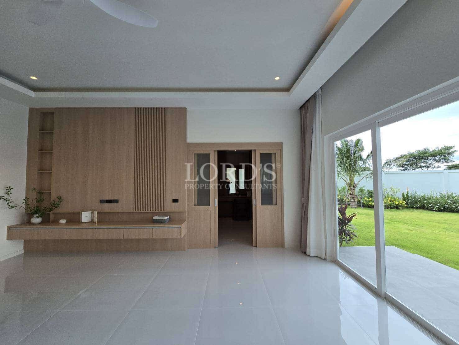 Modern living room with large windows