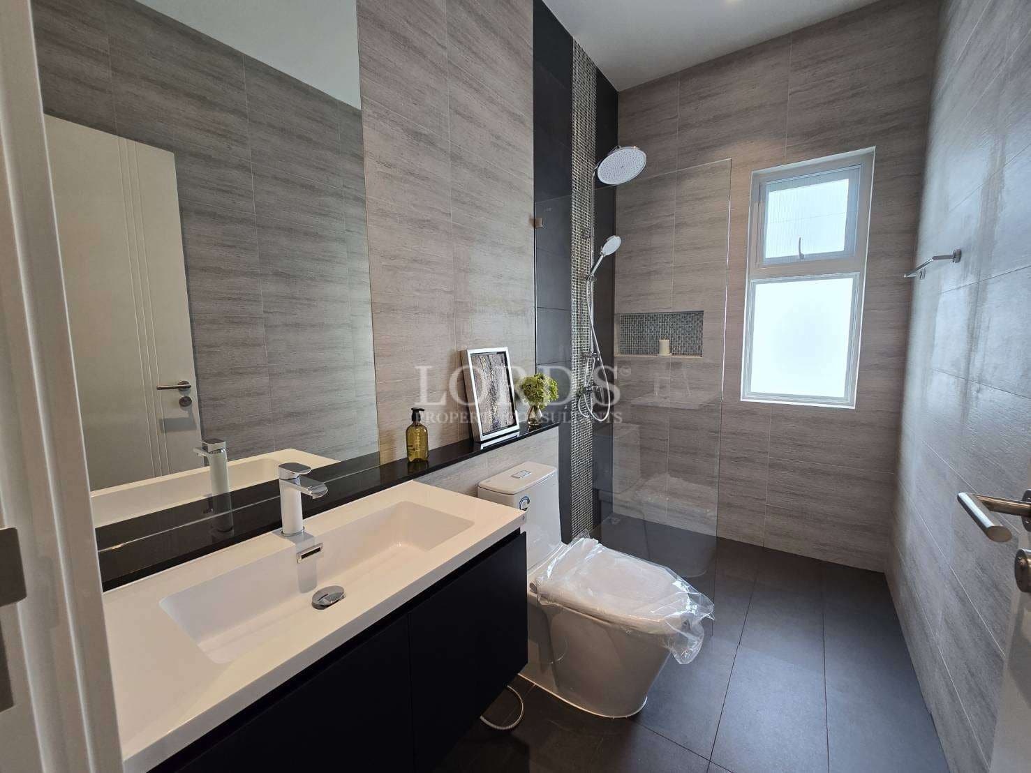 Modern bathroom with shower and sink