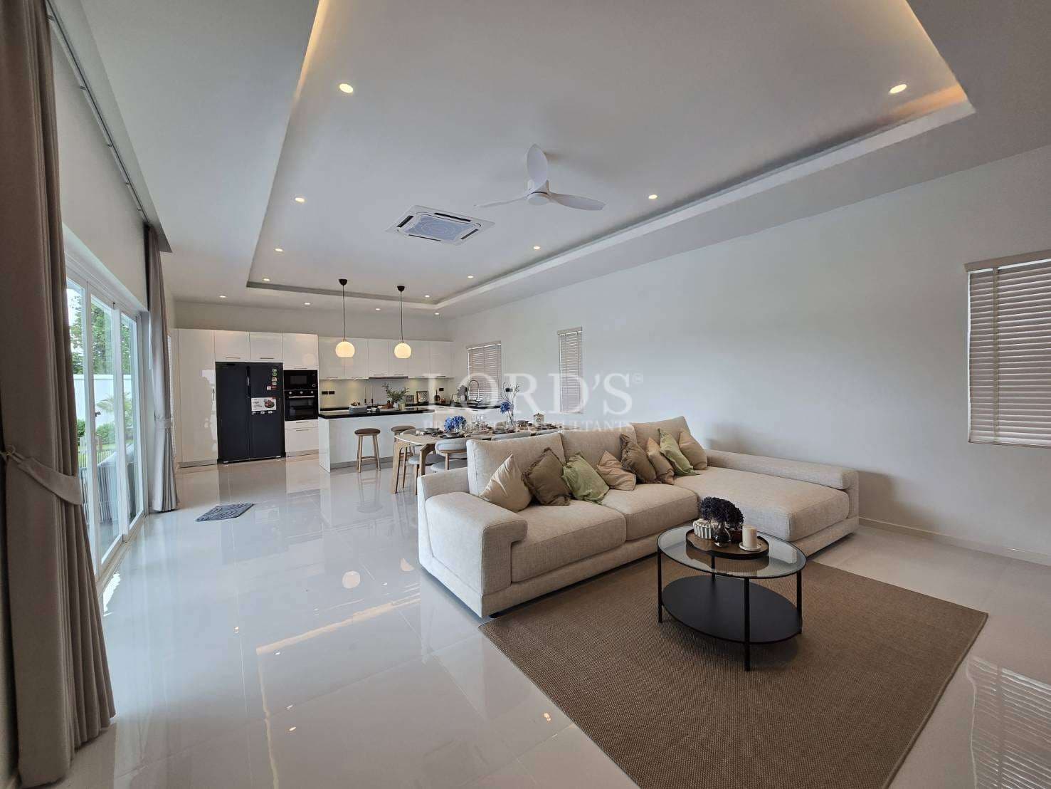Modern, spacious living room interior.