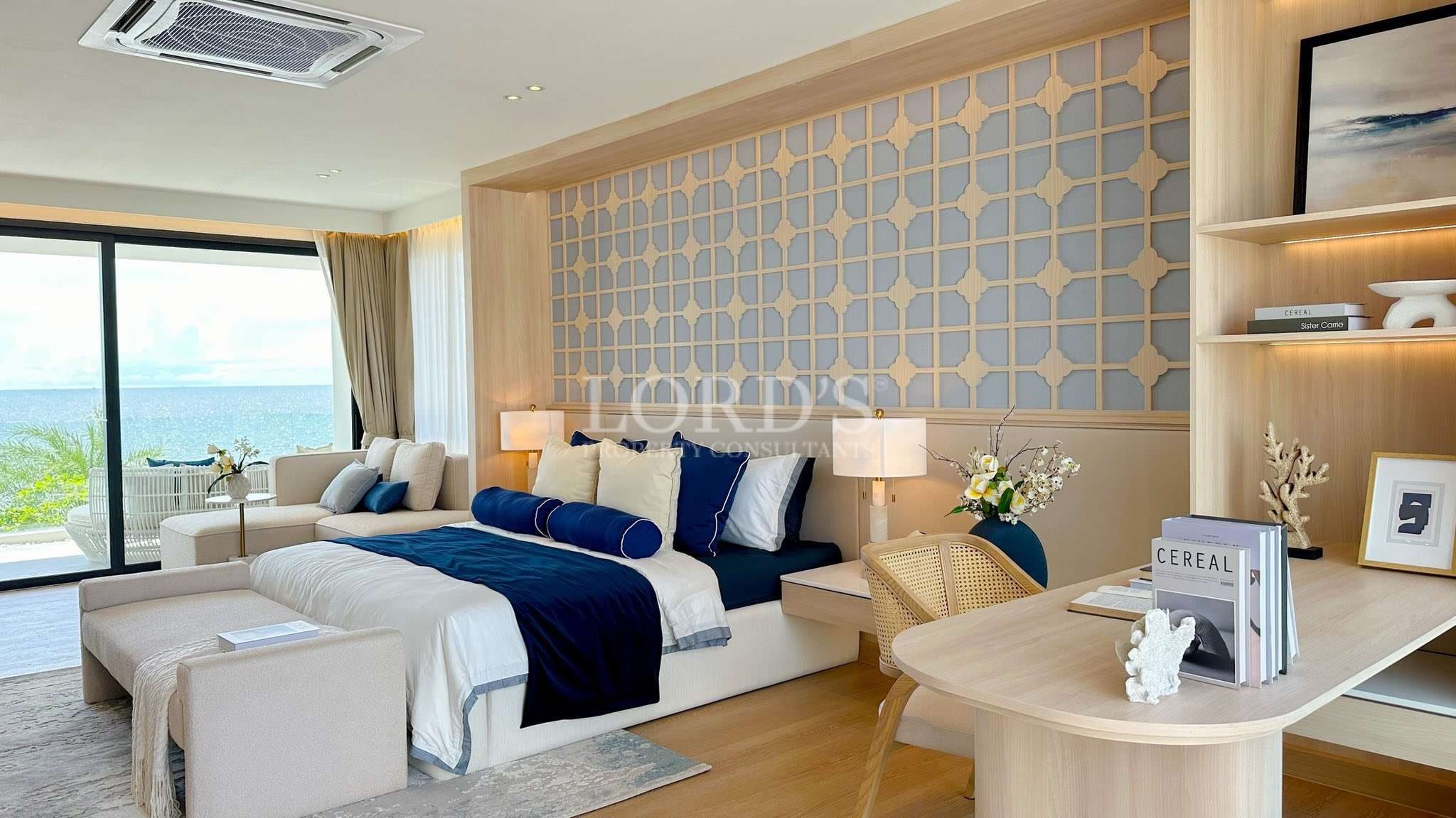 Modern bedroom with ocean view