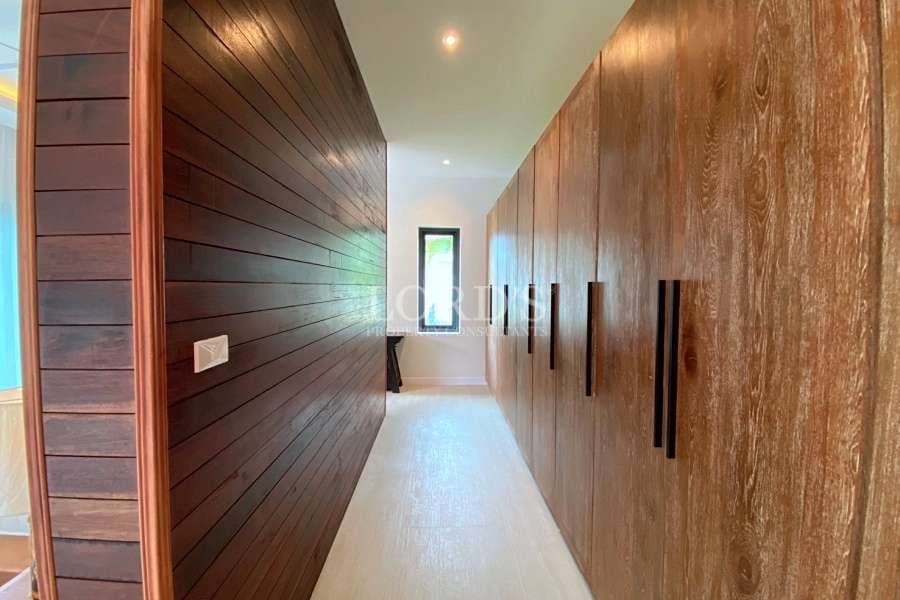 Modern hallway with wooden panels