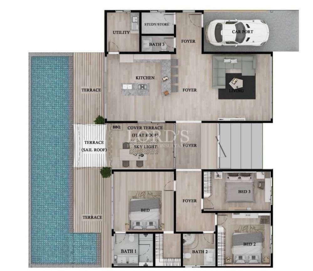 House floor plan with pool layout
