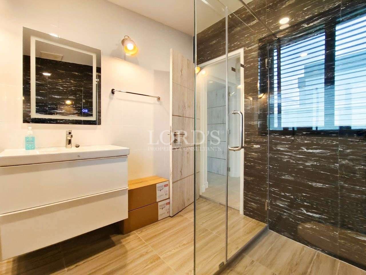 Modern bathroom with glass shower