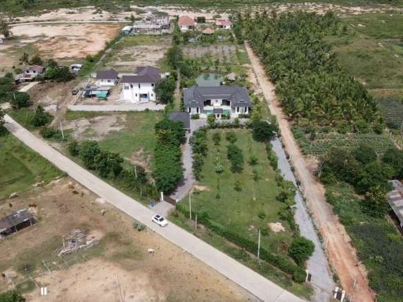 Aerial view of rural property landscape.