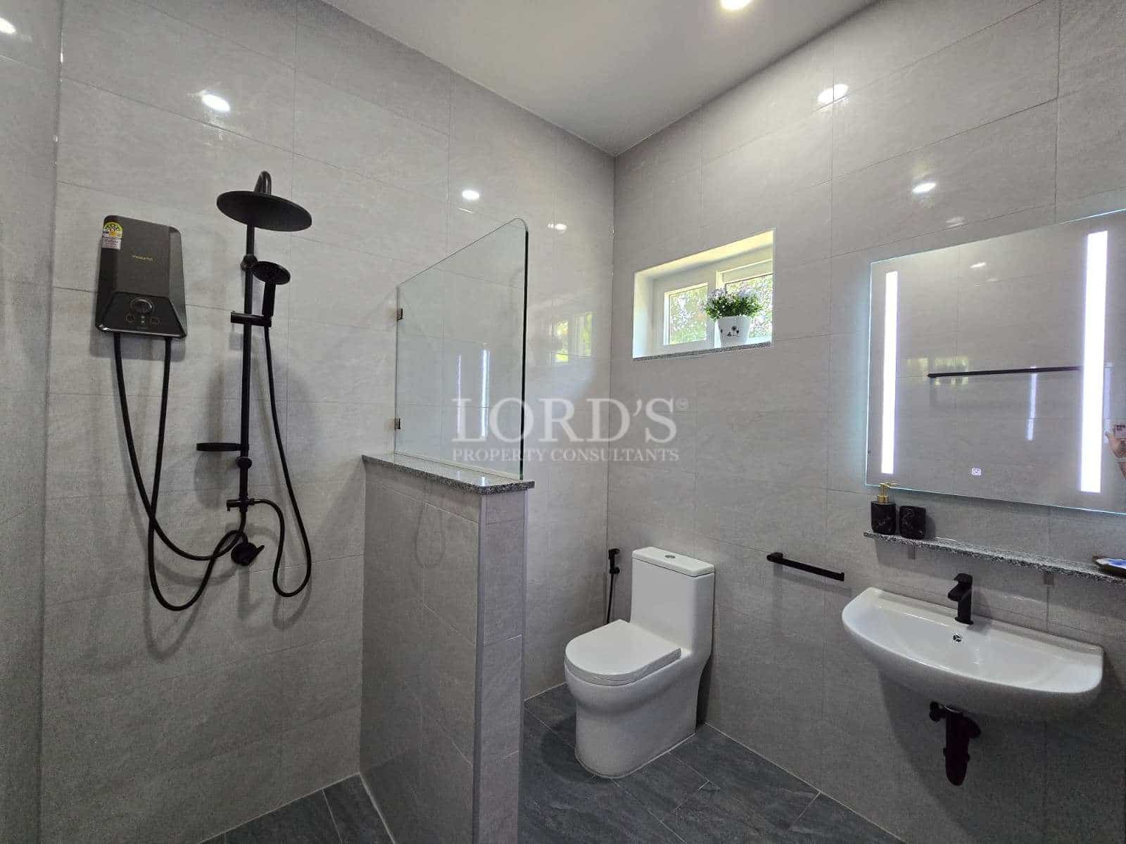 Modern bathroom with shower and toilet